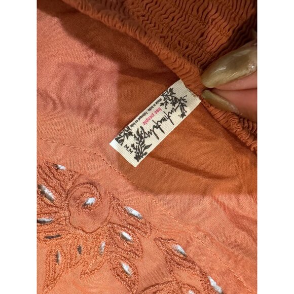 Free People‎ Movement Cassandra Embroidered Eyelet halter Crop Top Peach Sz M h2 - Picture 6 of 6